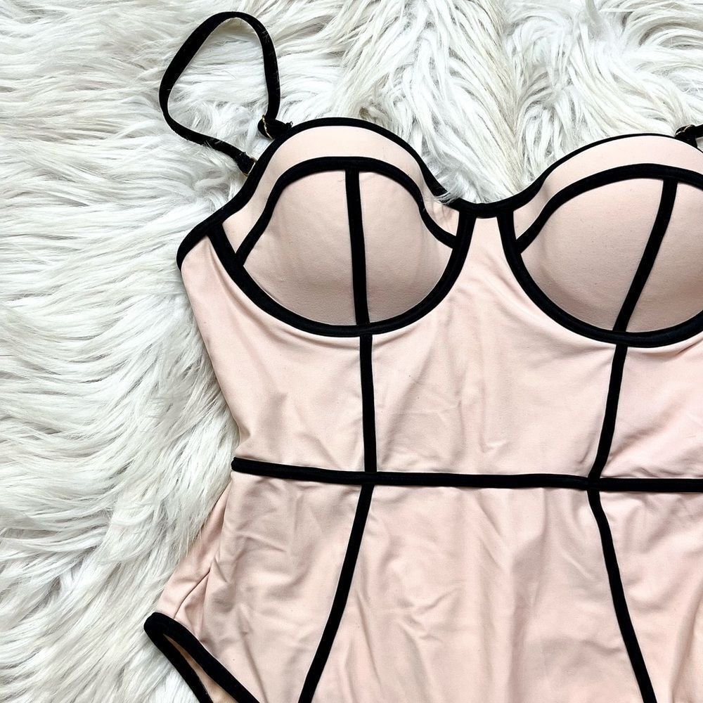 Forever 21 Pink and Black Bustier One Piece Bathing Suit Size Small